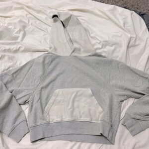 Aerie cropped French Terry heavyweight hoodie- grey & cream